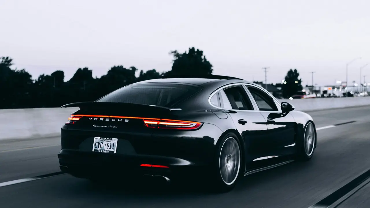 Glossy black finish on the road