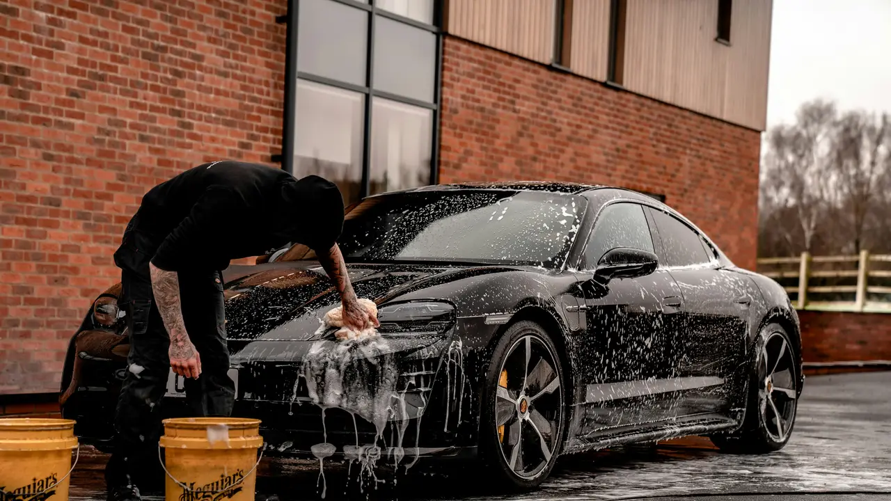 Hand wash with a foam mitt